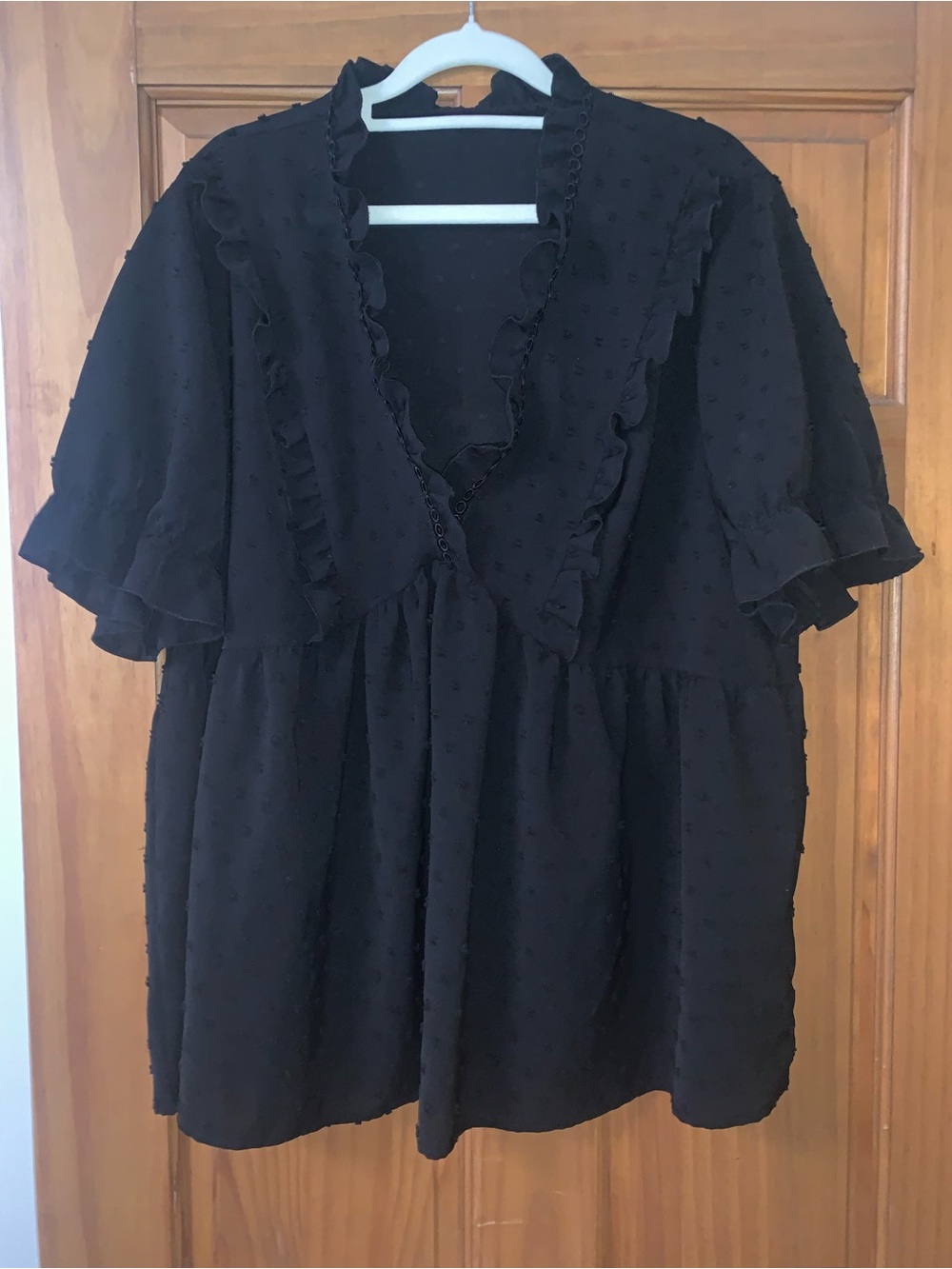 ‼️SUMMER SALE ‼️ Black Swiss Dot Ruffle V-Neck Blouse